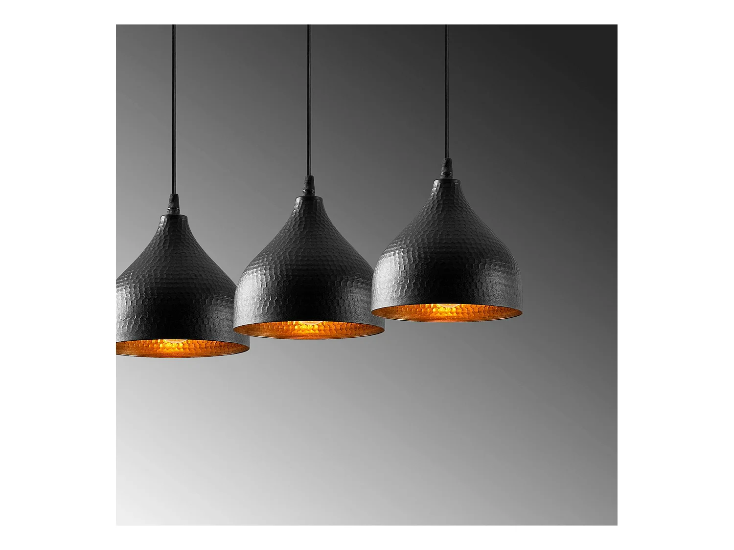 Suspension cuisine noire 3 abat-jour alvéolés SILE