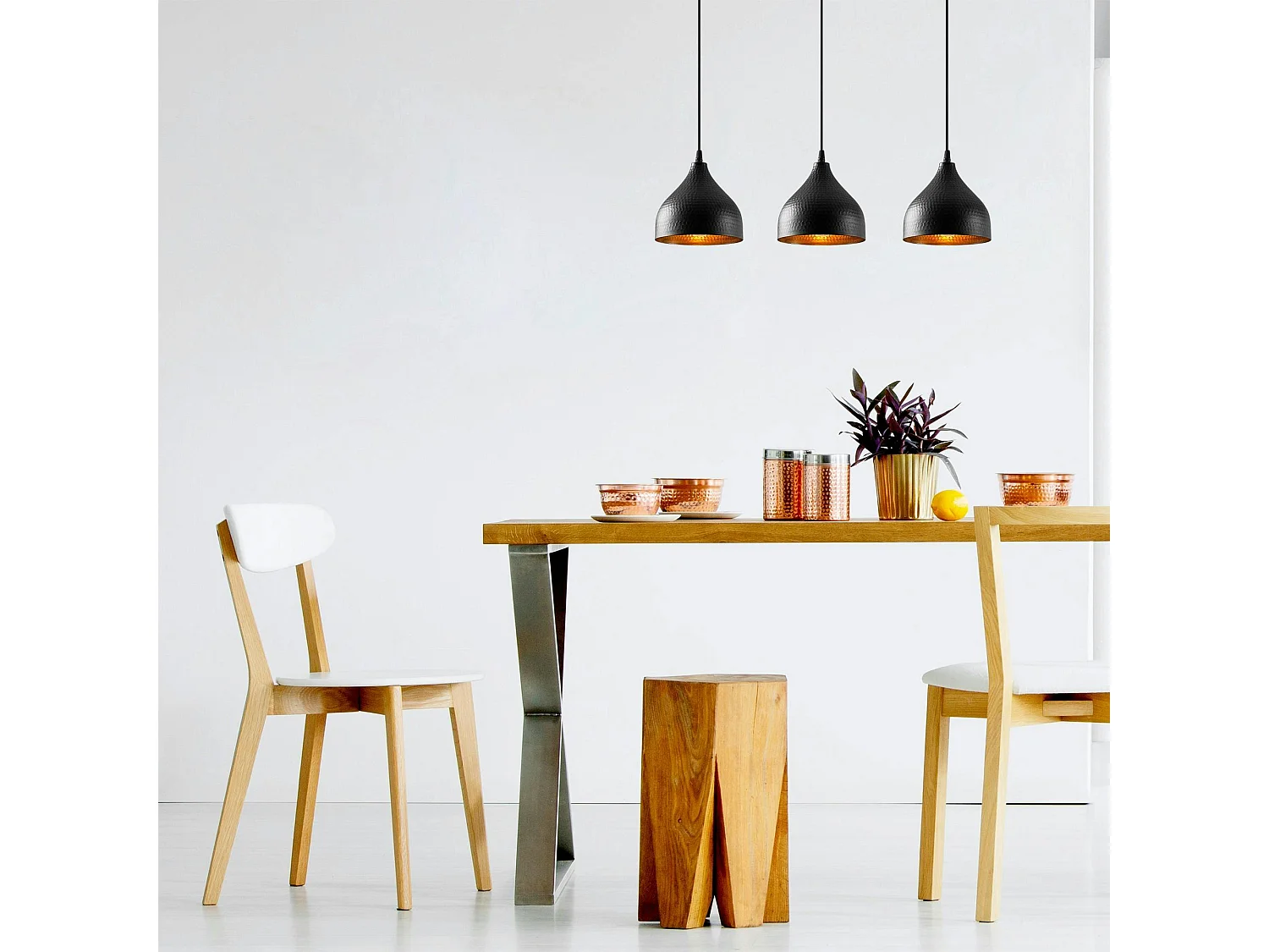 Suspension cuisine noire 3 abat-jour alvéolés SILE