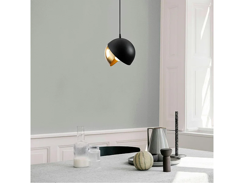 Suspension moderne noire & doré, 2 demi-sphères SILE