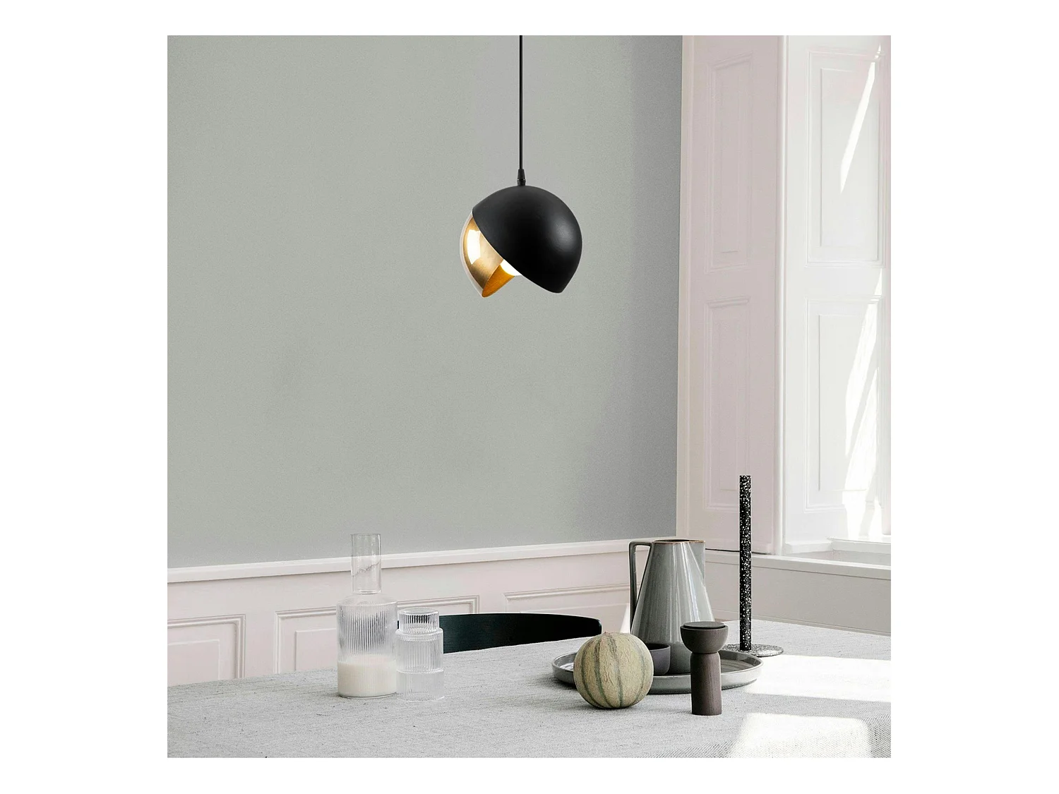 Suspension moderne noire & doré, 2 demi-sphères SILE