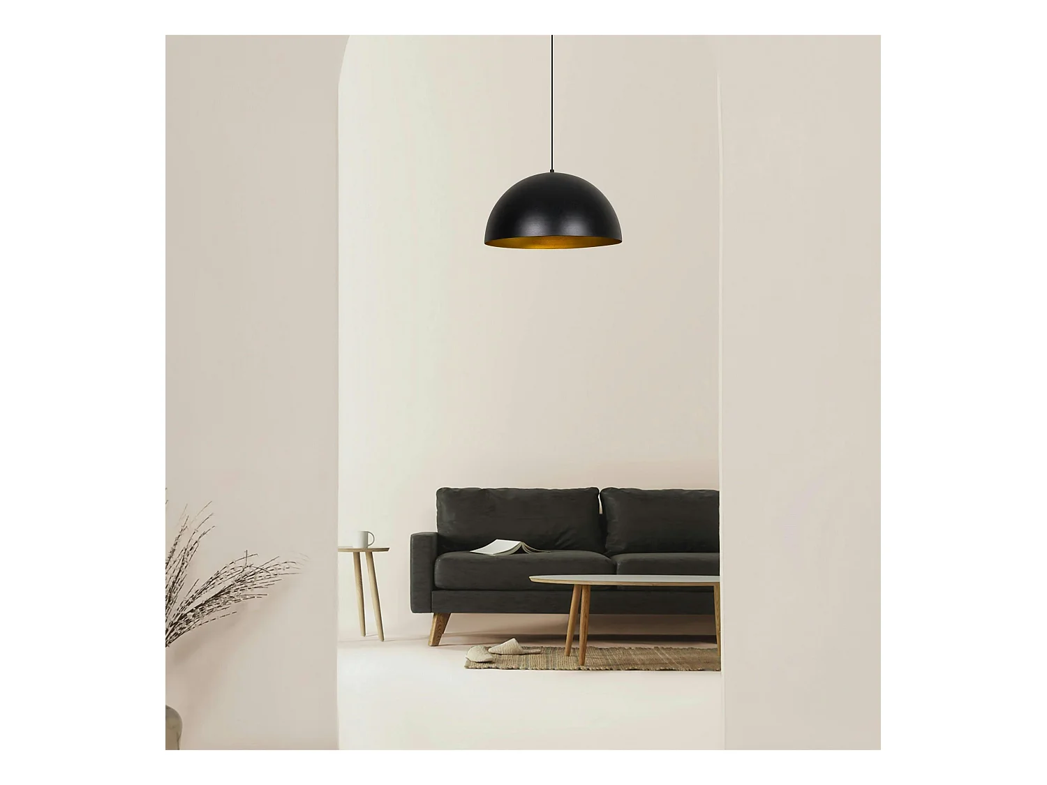 Suspension de table noire dôme intérieur doré Ø50 cm SILE