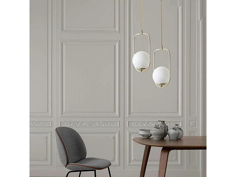Suspension design dorée 2 globes blancs sur cadres SIERRE