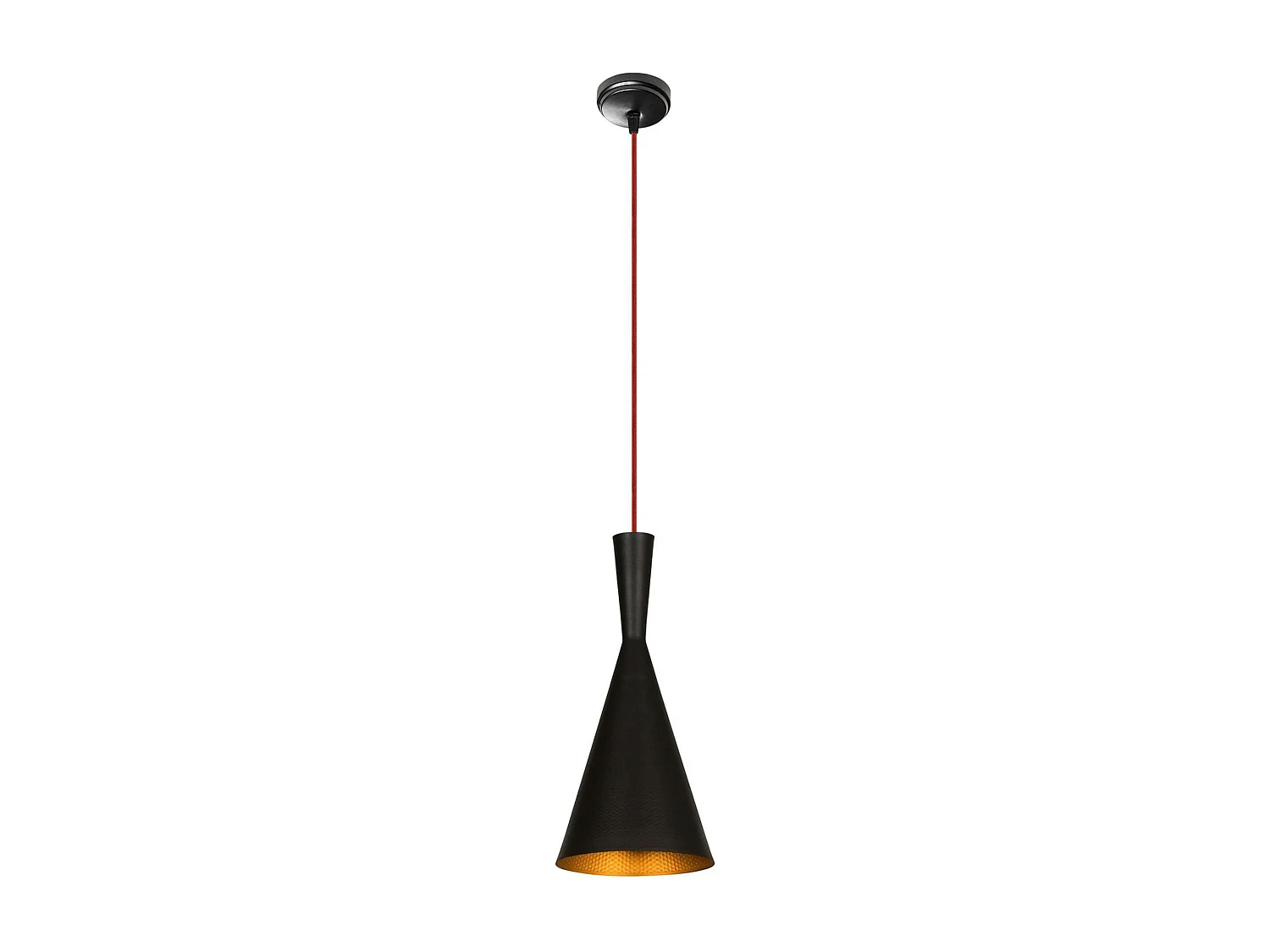 Lampe de chevet suspendue noire mat câble rouge, forme cône SILE