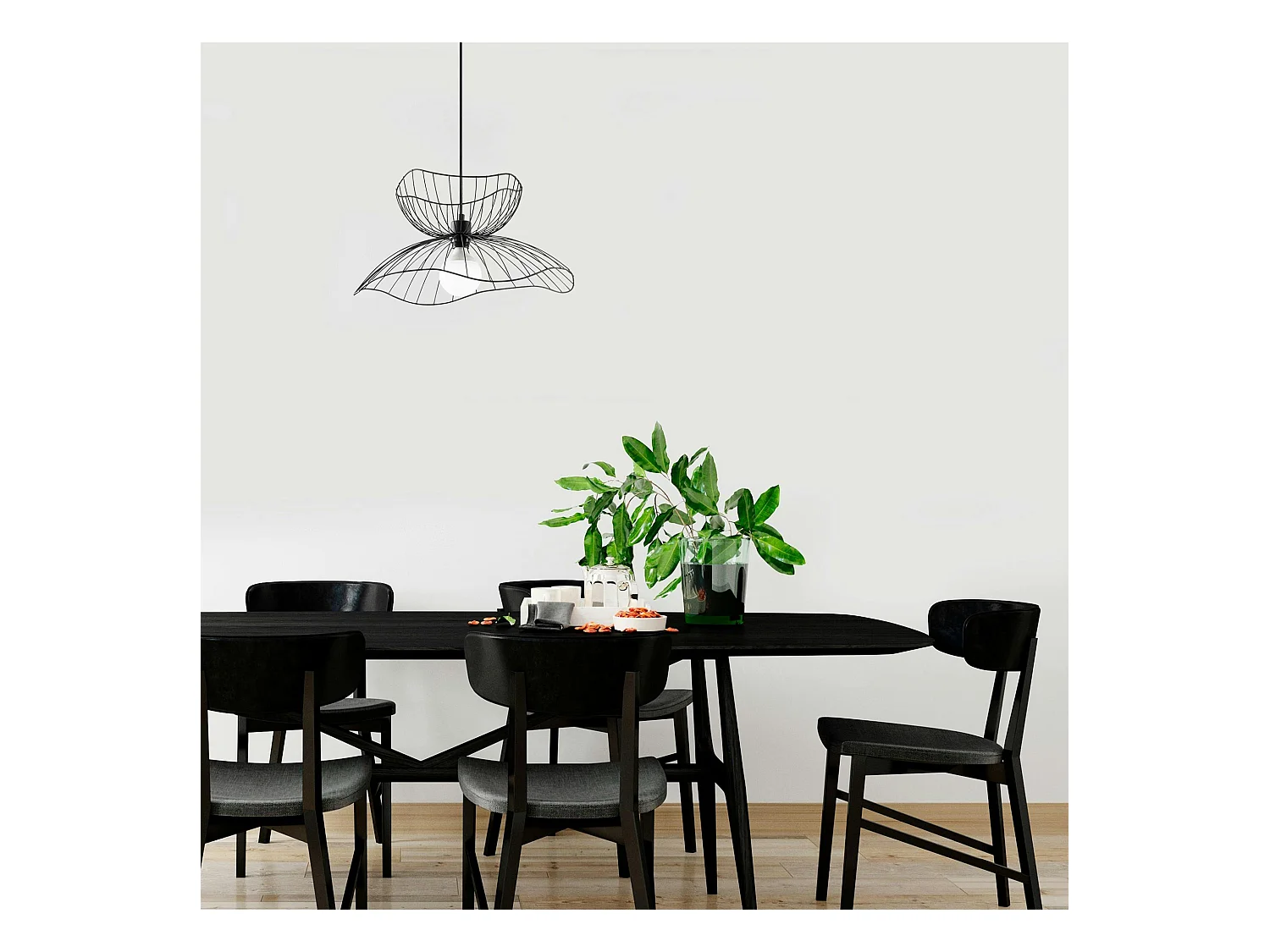 Suspension design noire filaire fleur stylisée SINOP