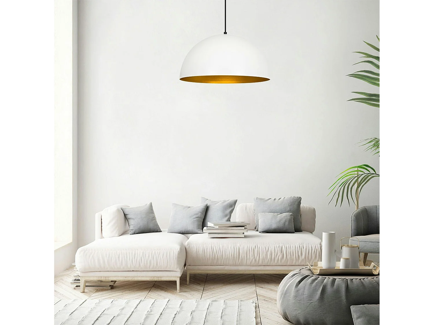 Suspension de table blanche dôme intérieur doré Ø50 cm SILE