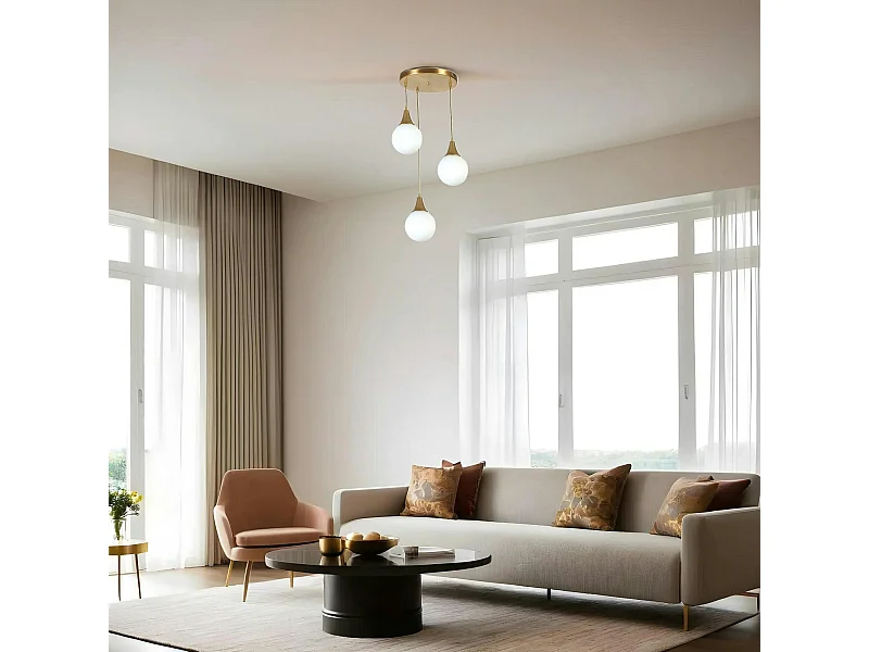 Suspension moderne dorée 3 globes verre dépoli SIERRE