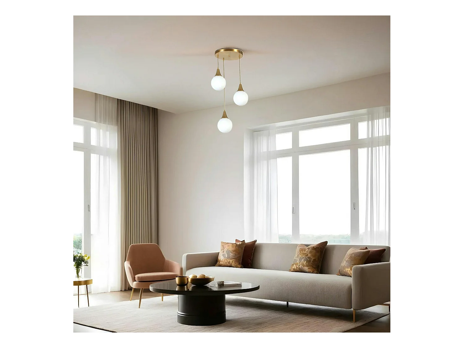 Suspension moderne dorée 3 globes verre dépoli SIERRE