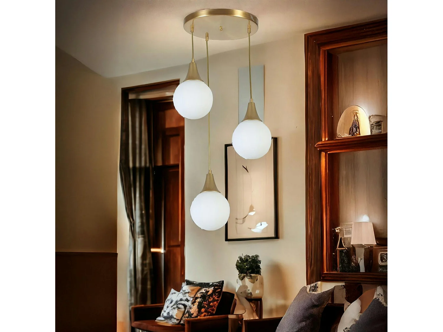 Suspension moderne dorée 3 globes verre dépoli SIERRE