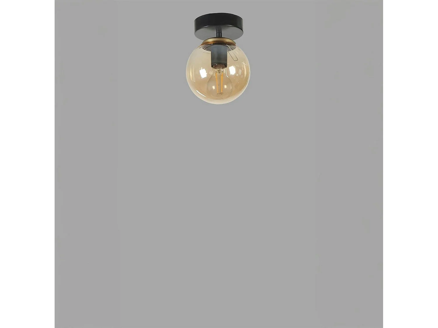 Plafonnier globe verre ambré, finition noire SIERRE