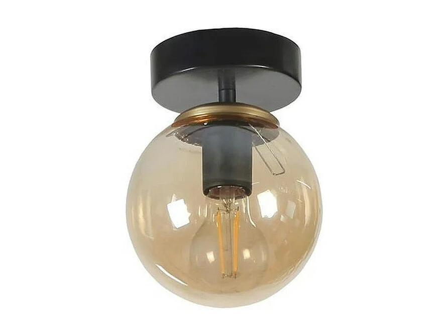Plafonnier globe verre ambré, finition noire SIERRE
