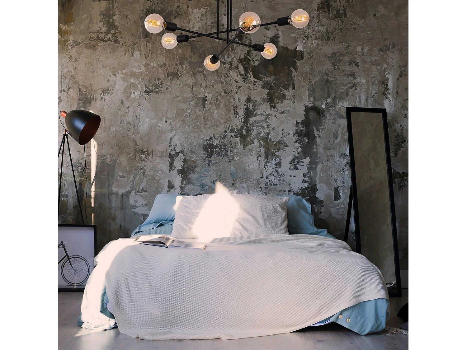 Plafonnier design noir mat, 6 lampes sur tiges MARATEA