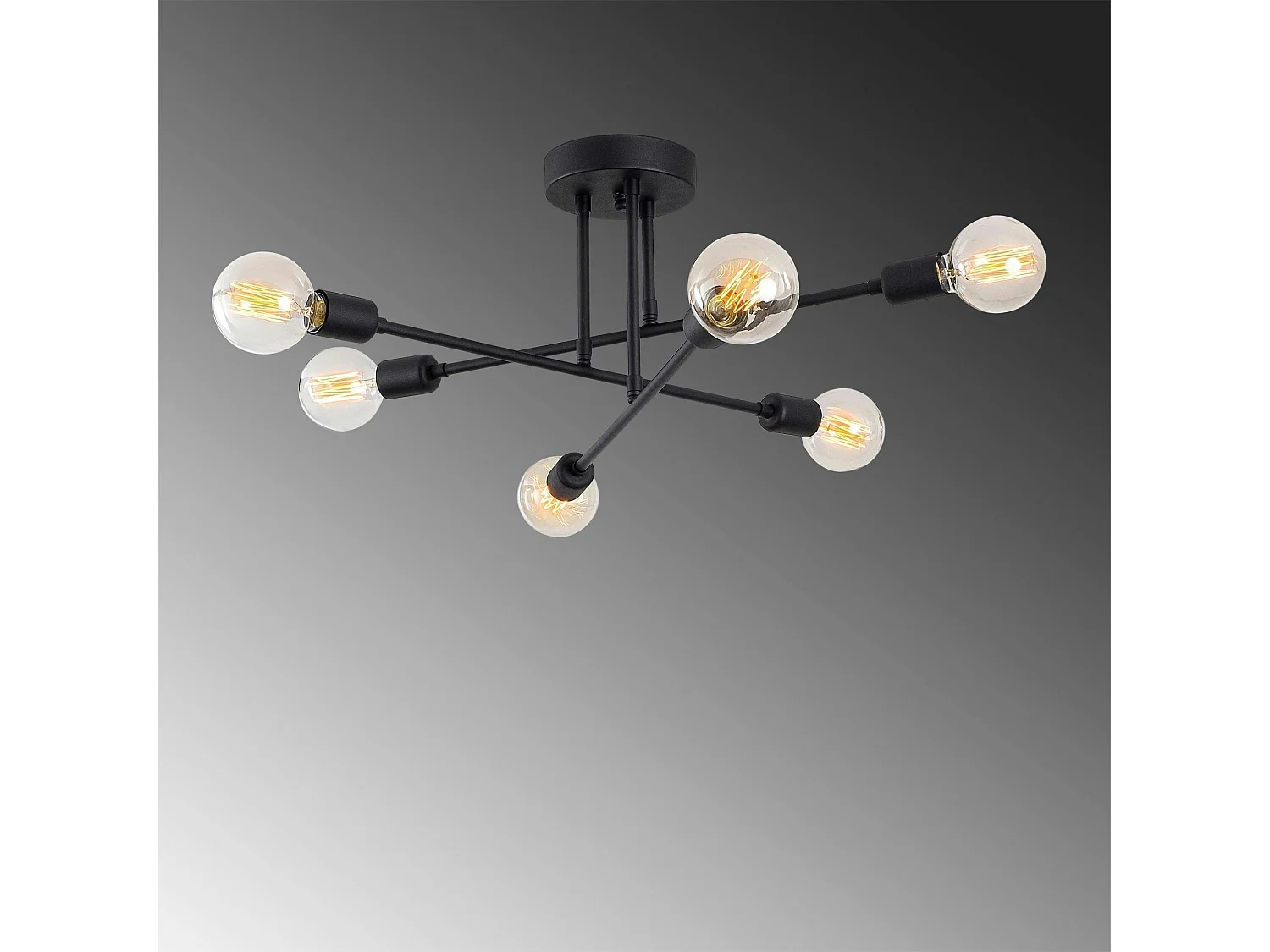 Plafonnier design noir mat, 6 lampes sur tiges MARATEA