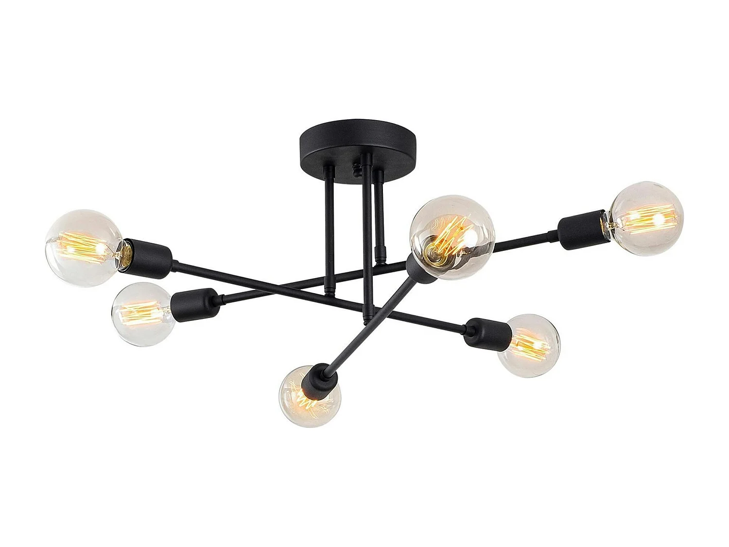 Plafonnier design noir mat, 6 lampes sur tiges MARATEA