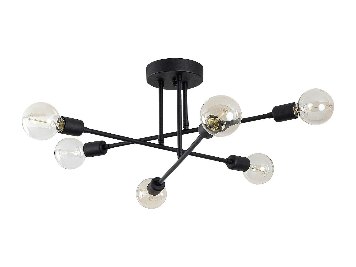 Plafonnier design noir mat, 6 lampes sur tiges MARATEA