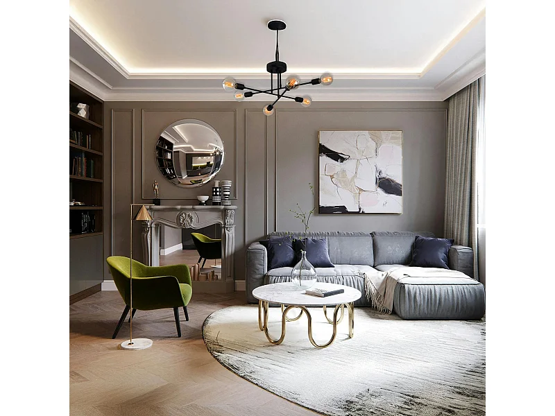 Plafonnier design noir mat, 6 lampes sur tiges MARATEA