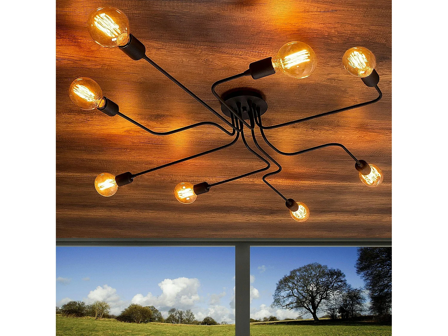 Plafonnier industriel noir design, circuit 140 cm MARATEA