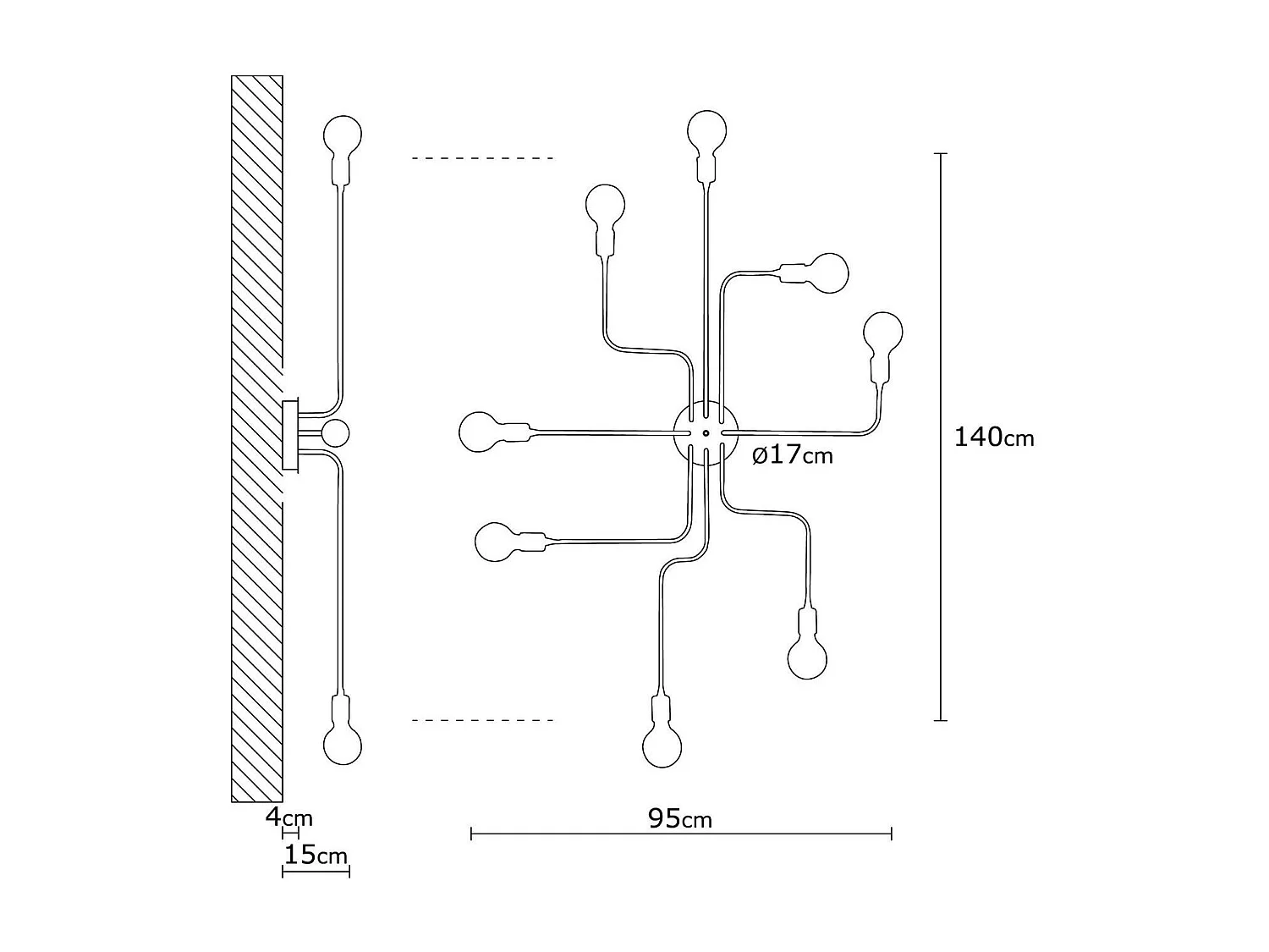 Plafonnier industriel noir design, circuit 140 cm MARATEA