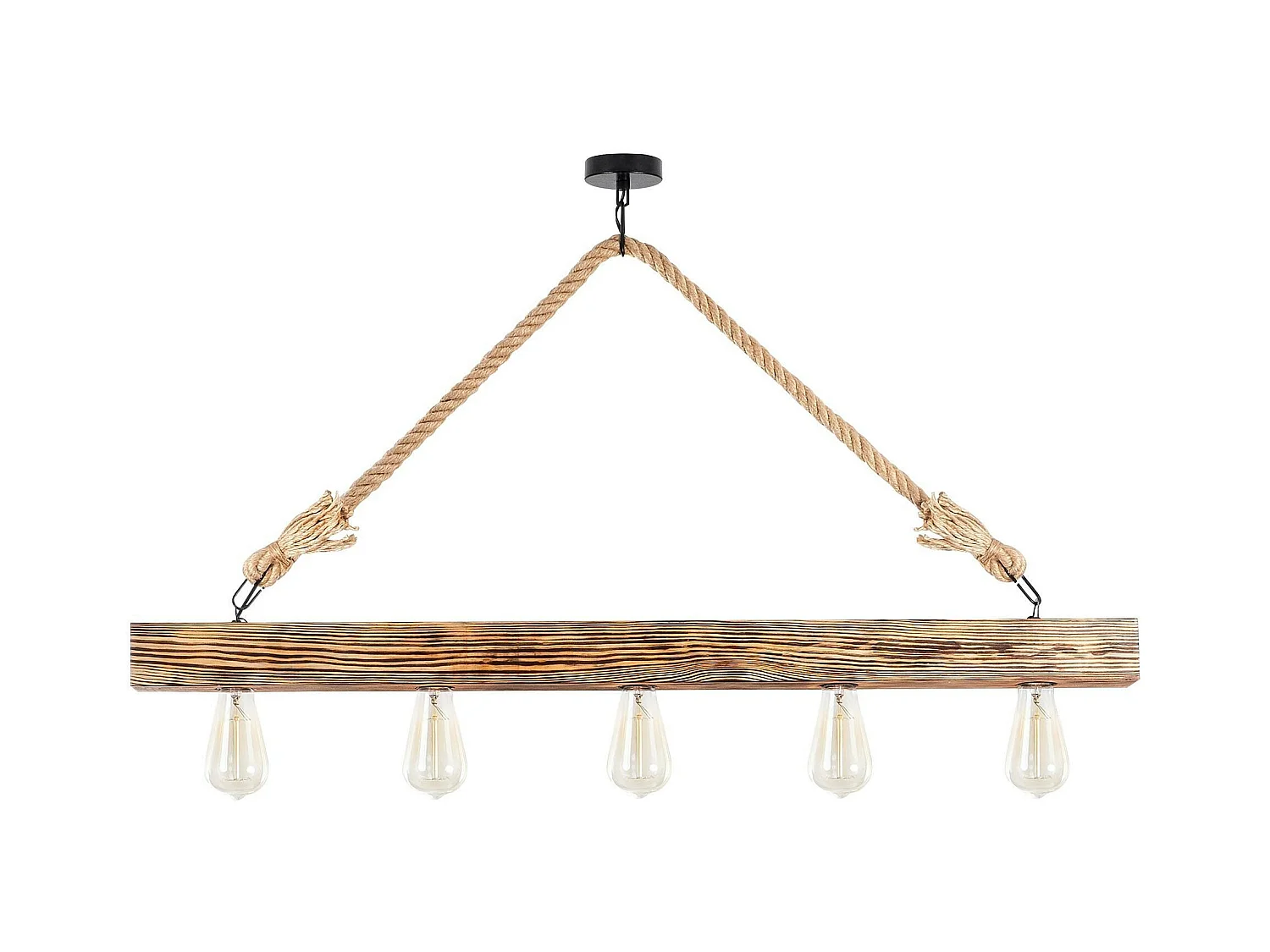 Suspension industrielle bois & corde - 5 ampoules CAMOGLI