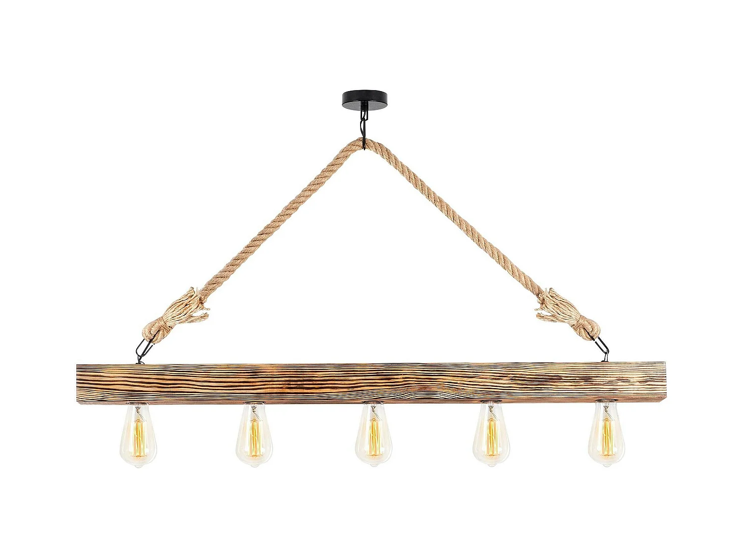 Suspension industrielle bois & corde - 5 ampoules CAMOGLI