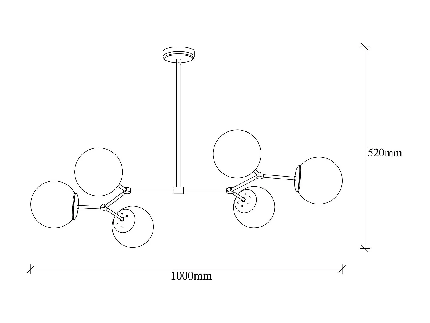 Suspension design noire 6 globes verre dépoli SIERRE