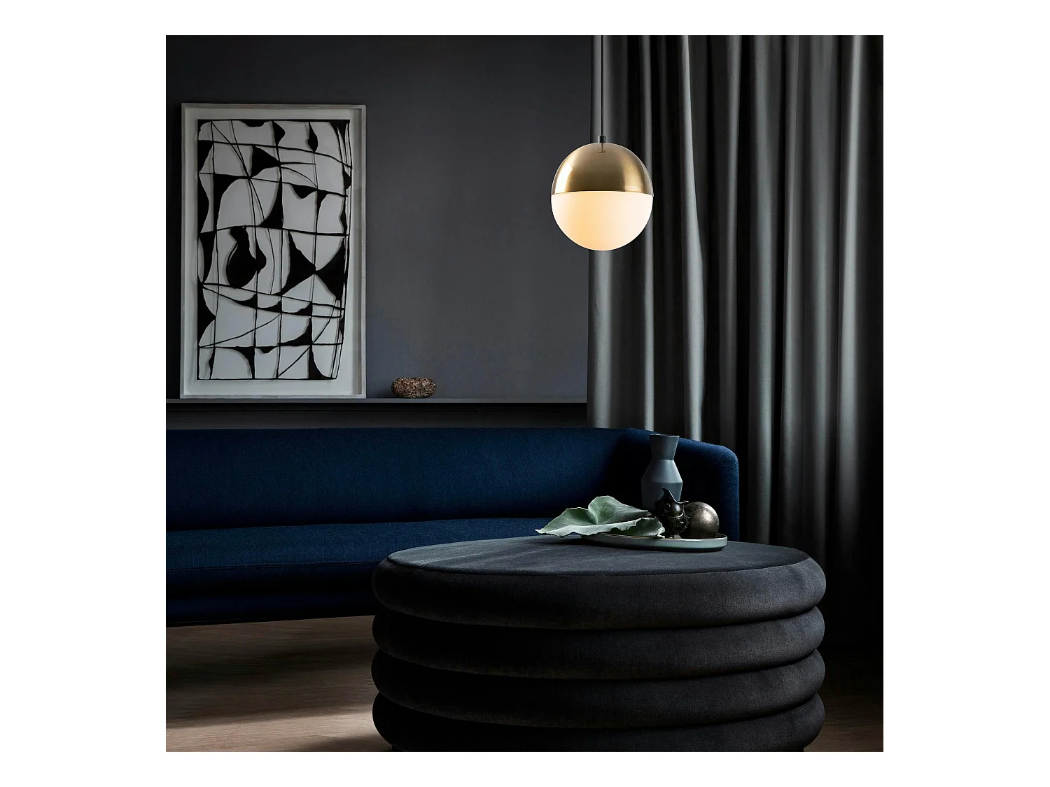 Suspension vintage globe blanc & doré Ø20 cm SIERRE