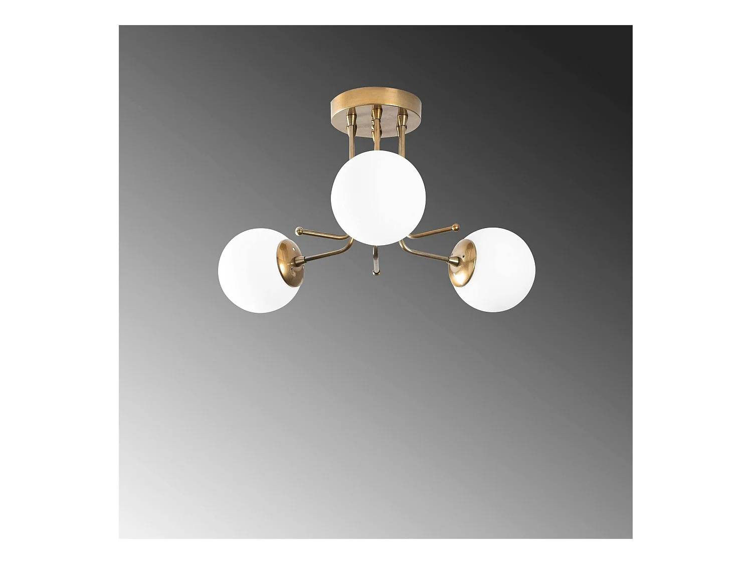 Plafonnier vintage métal doré 3 globes verre dépoli SIERRE