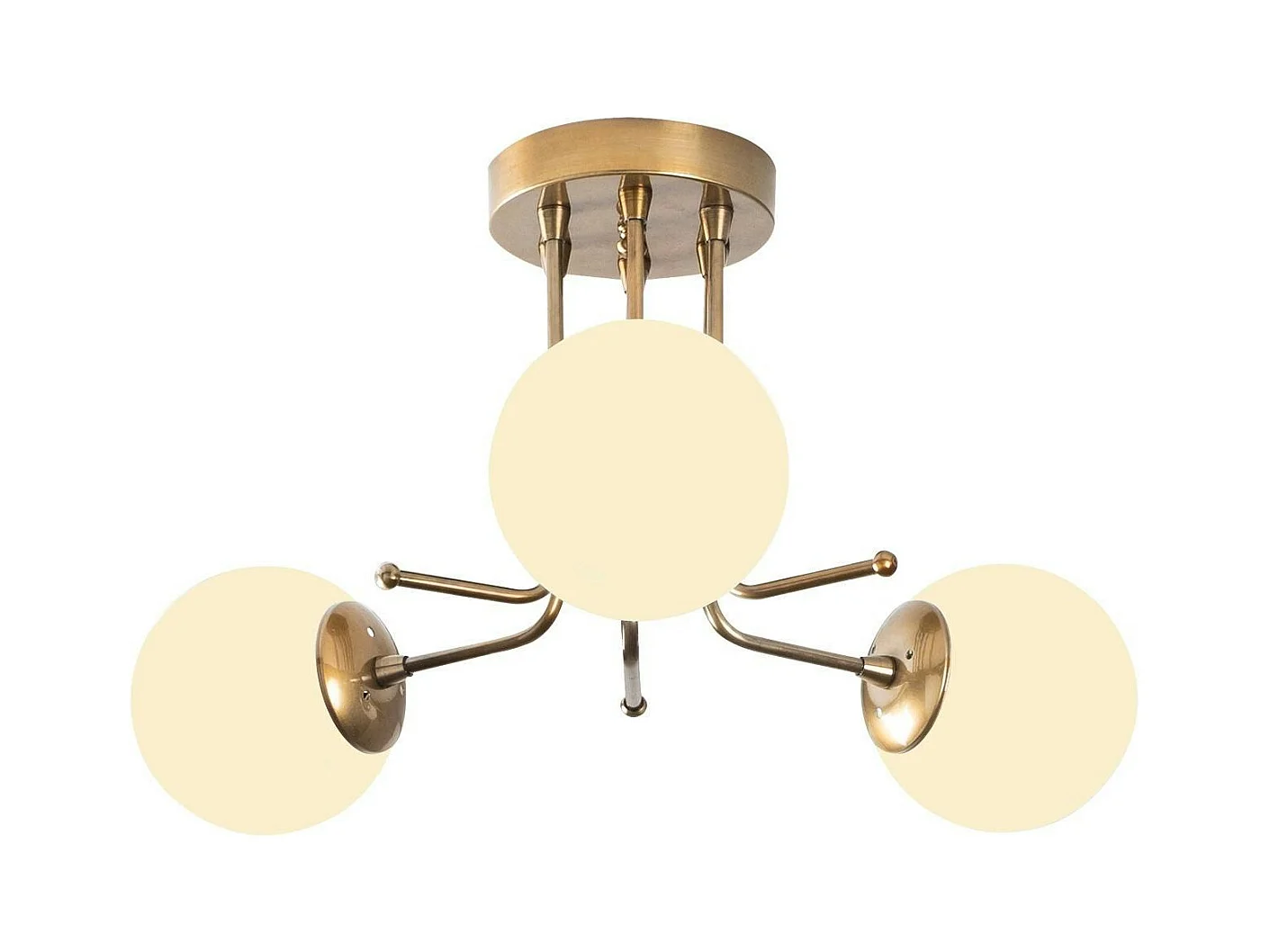 Plafonnier vintage métal doré 3 globes verre dépoli SIERRE