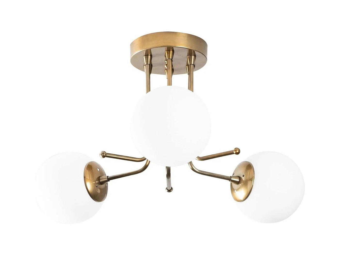 Plafonnier vintage métal doré 3 globes verre dépoli SIERRE