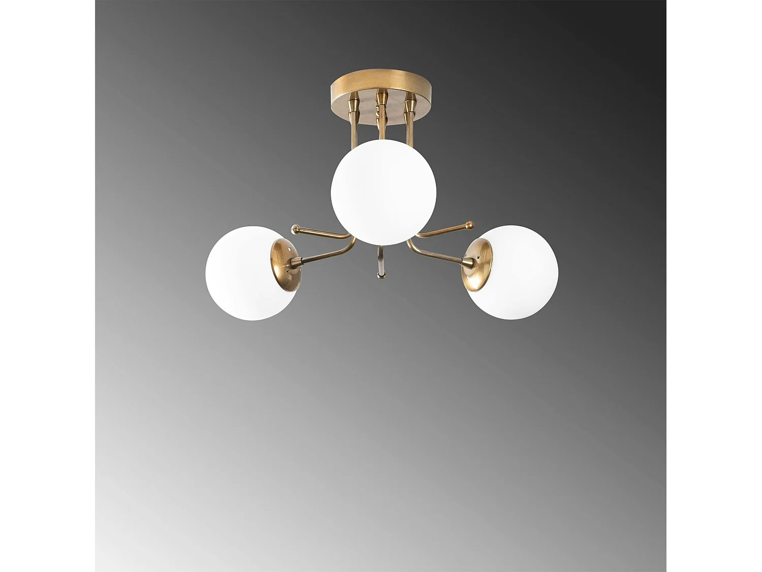 Plafonnier vintage métal doré 3 globes verre dépoli SIERRE