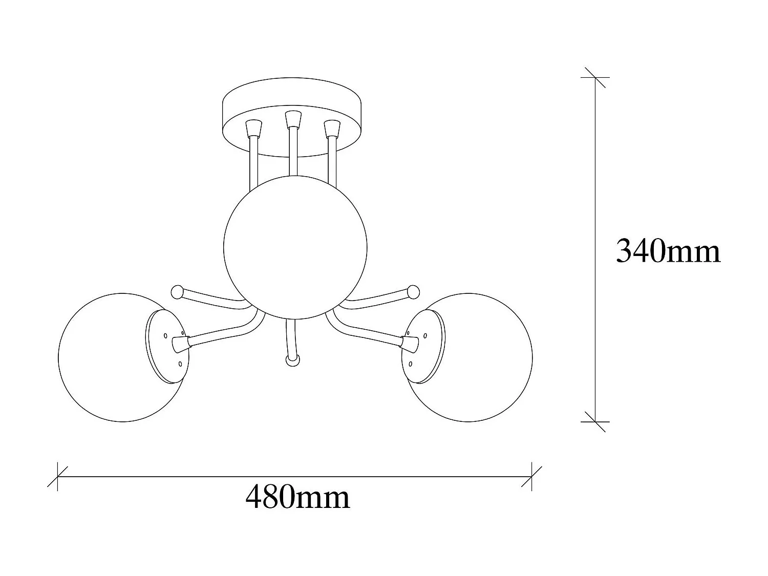 Plafonnier vintage métal doré 3 globes verre dépoli SIERRE