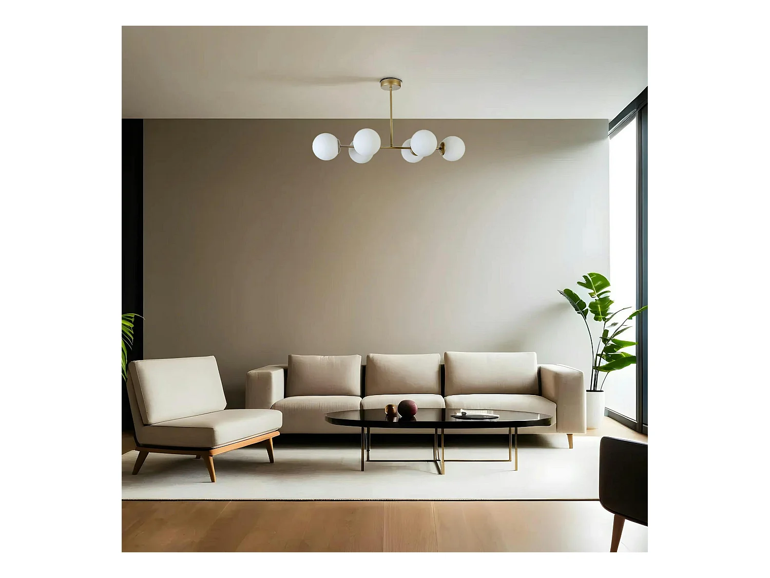 Suspension salle à manger vintage, 6 globes blancs SIERRE