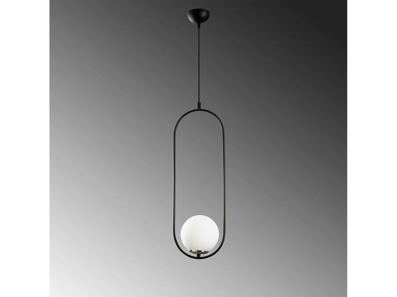 Suspension design métal noir ovale avec globe blanc AVANOS