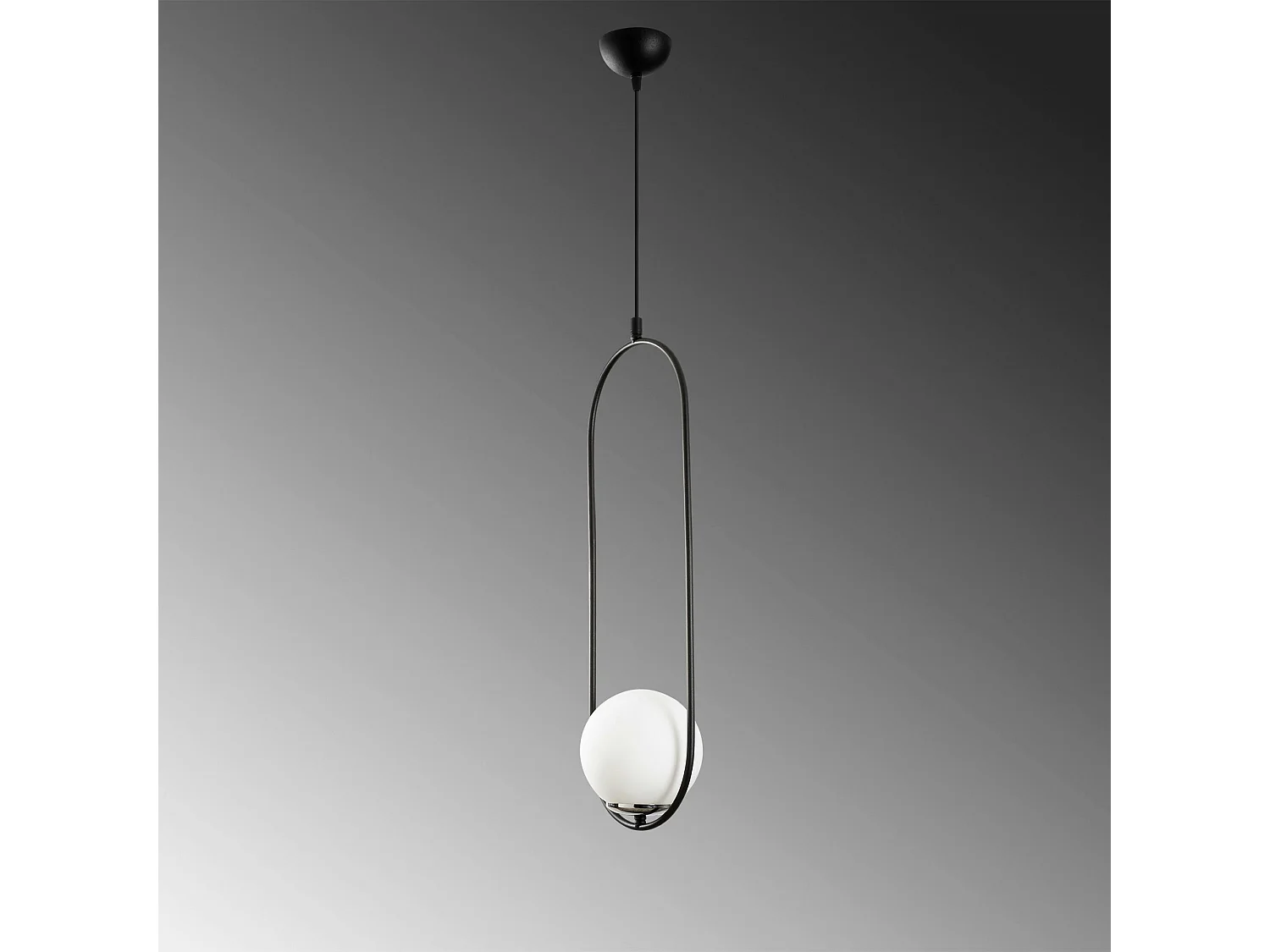 Suspension design métal noir ovale avec globe blanc AVANOS