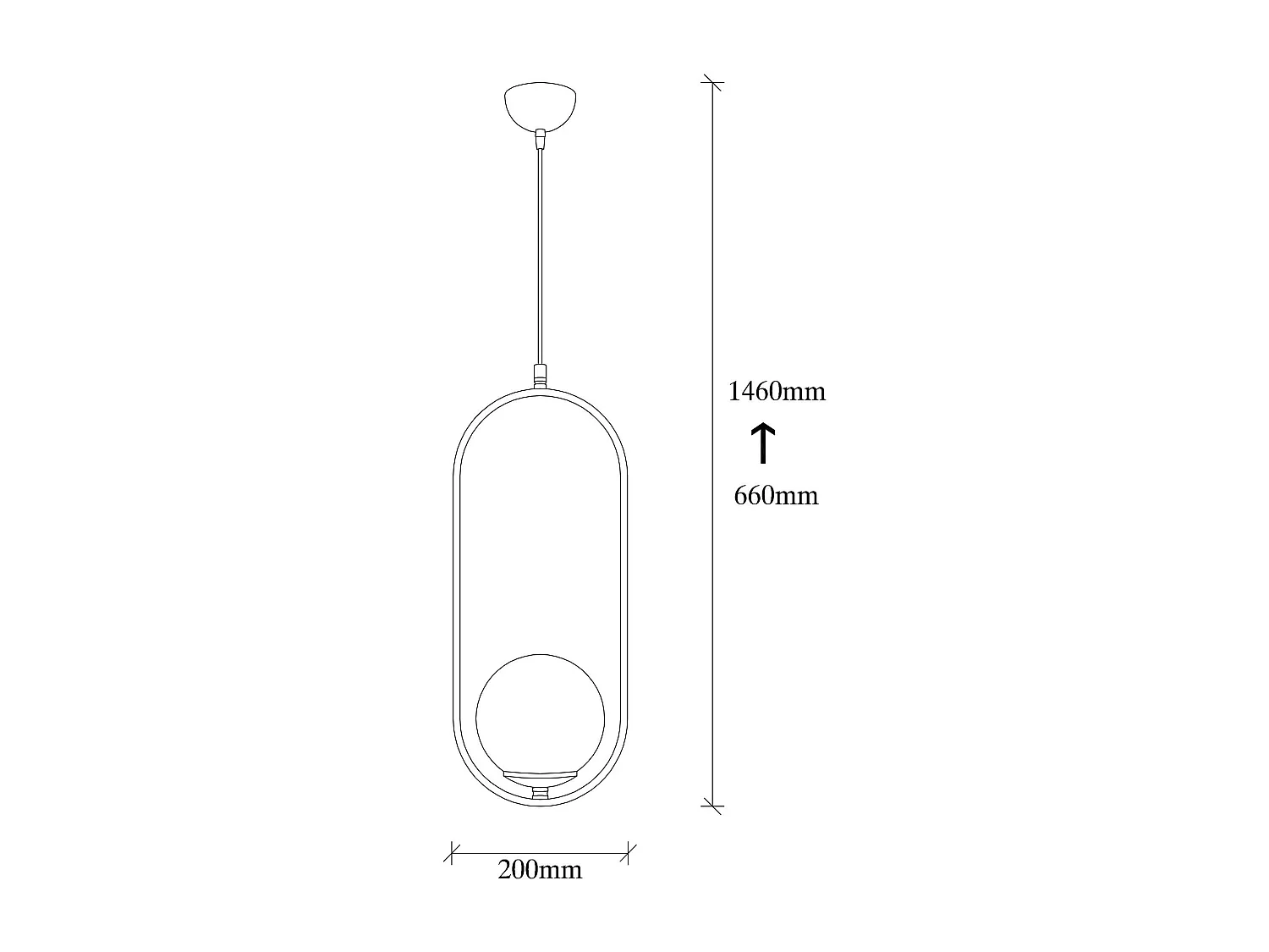 Suspension design métal noir ovale avec globe blanc AVANOS