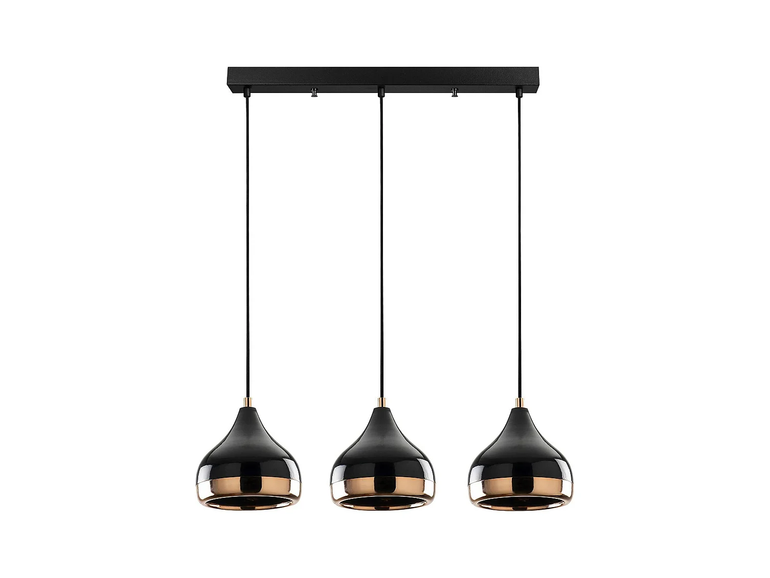 Suspension de table noire et cuivre, 3 abat-jour SILE