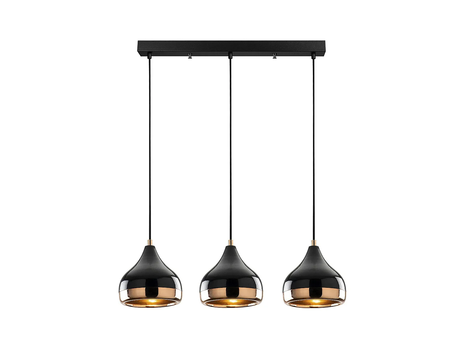 Suspension de table noire et cuivre, 3 abat-jour SILE