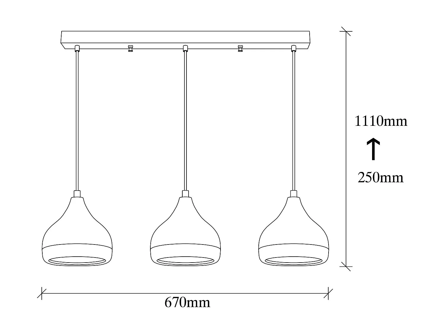 Suspension de table noire et cuivre, 3 abat-jour SILE