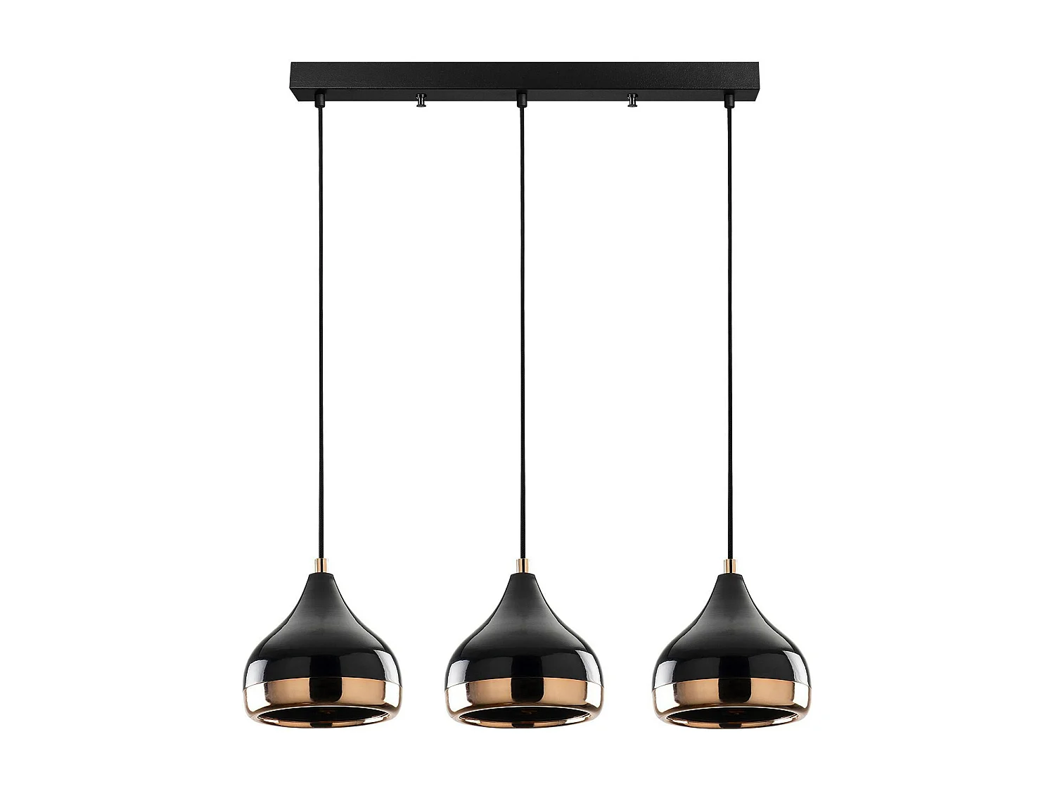 Suspension de table noire et cuivre, 3 abat-jour SILE