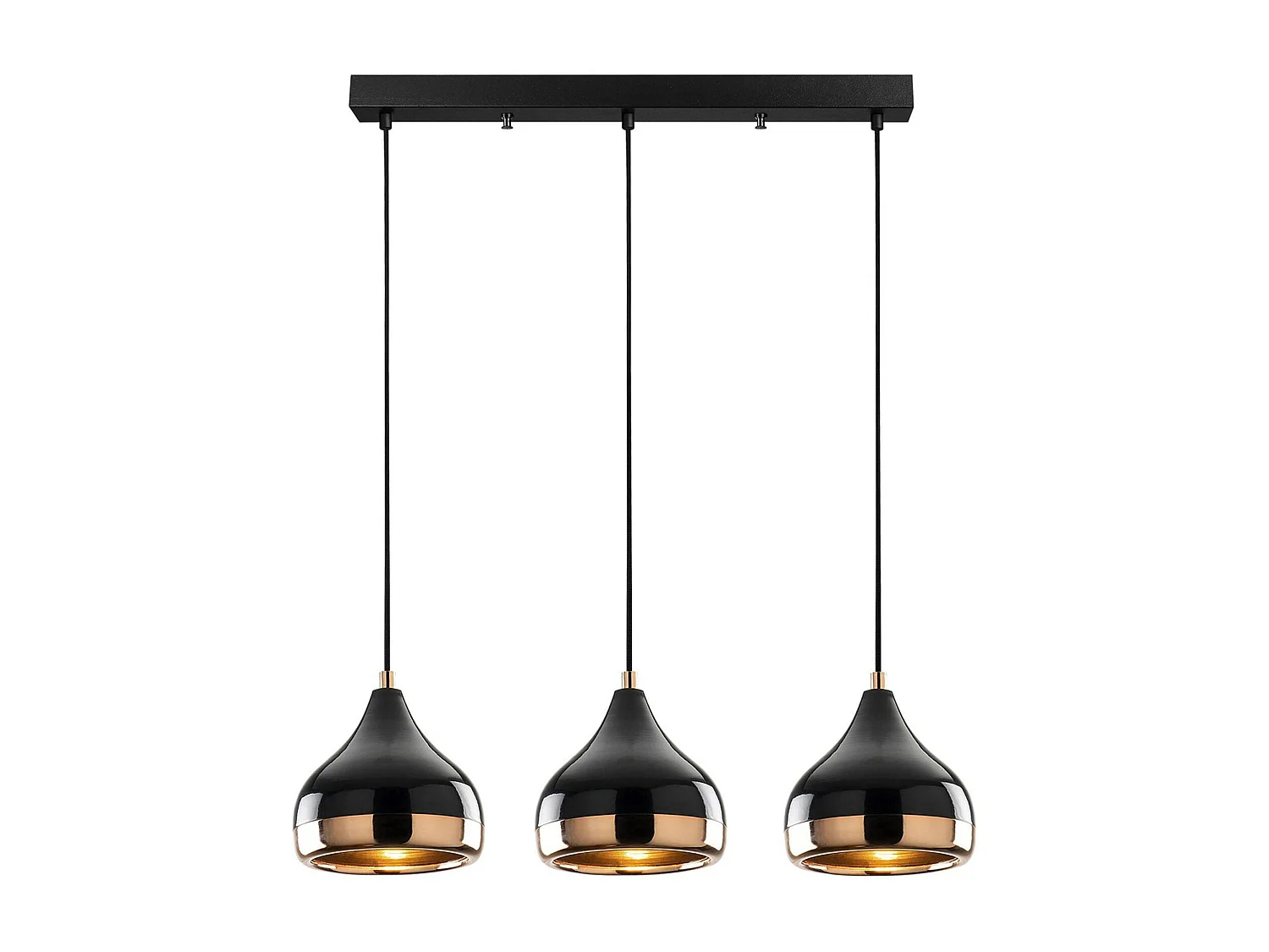 Suspension de table noire et cuivre, 3 abat-jour SILE