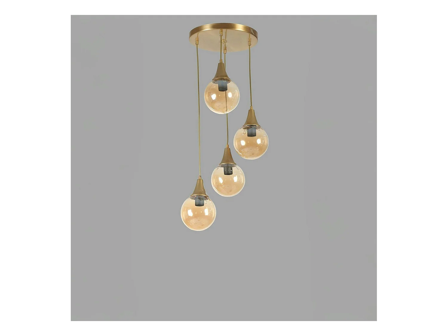 Suspension moderne dorée 4 globes verre ambré SIERRE