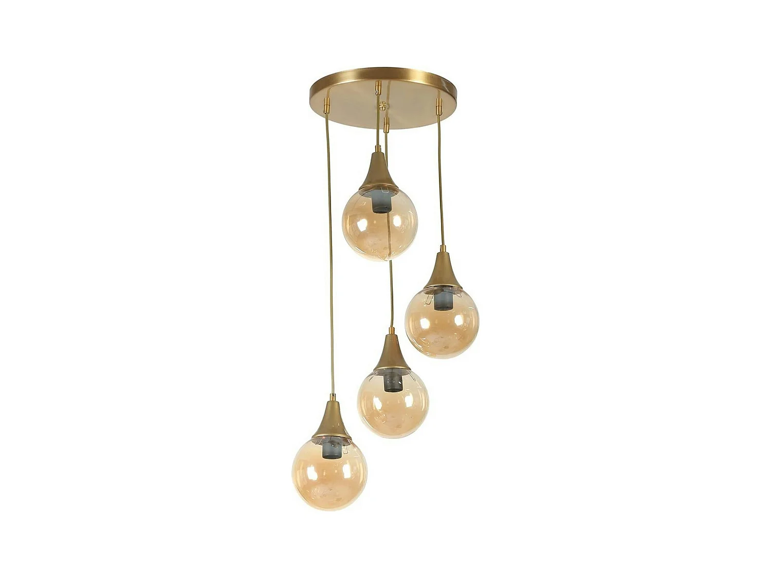 Suspension moderne dorée 4 globes verre ambré SIERRE