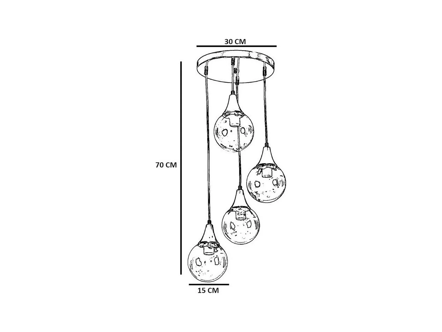 Suspension moderne dorée 4 globes verre ambré SIERRE