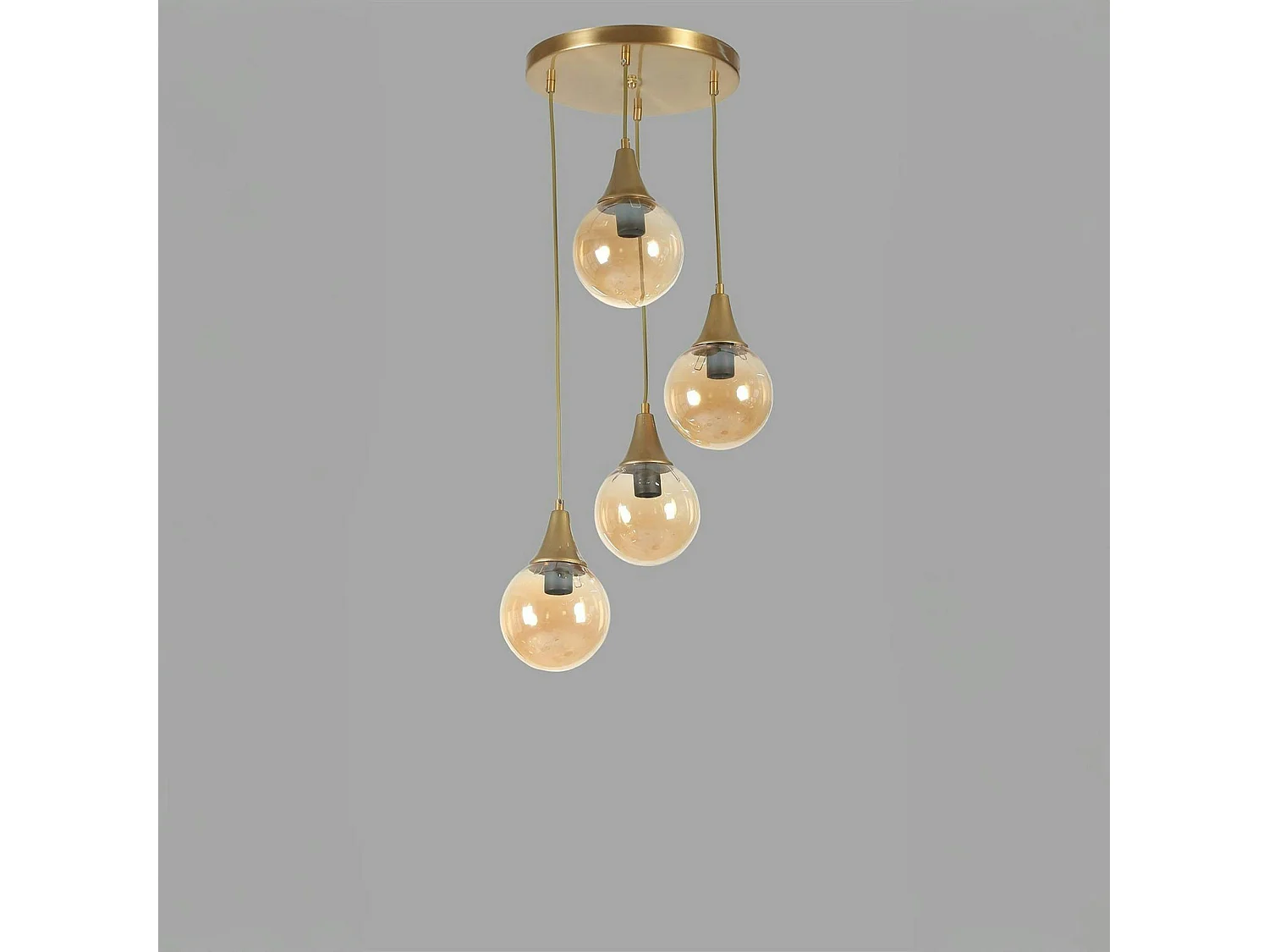 Suspension moderne dorée 4 globes verre ambré SIERRE