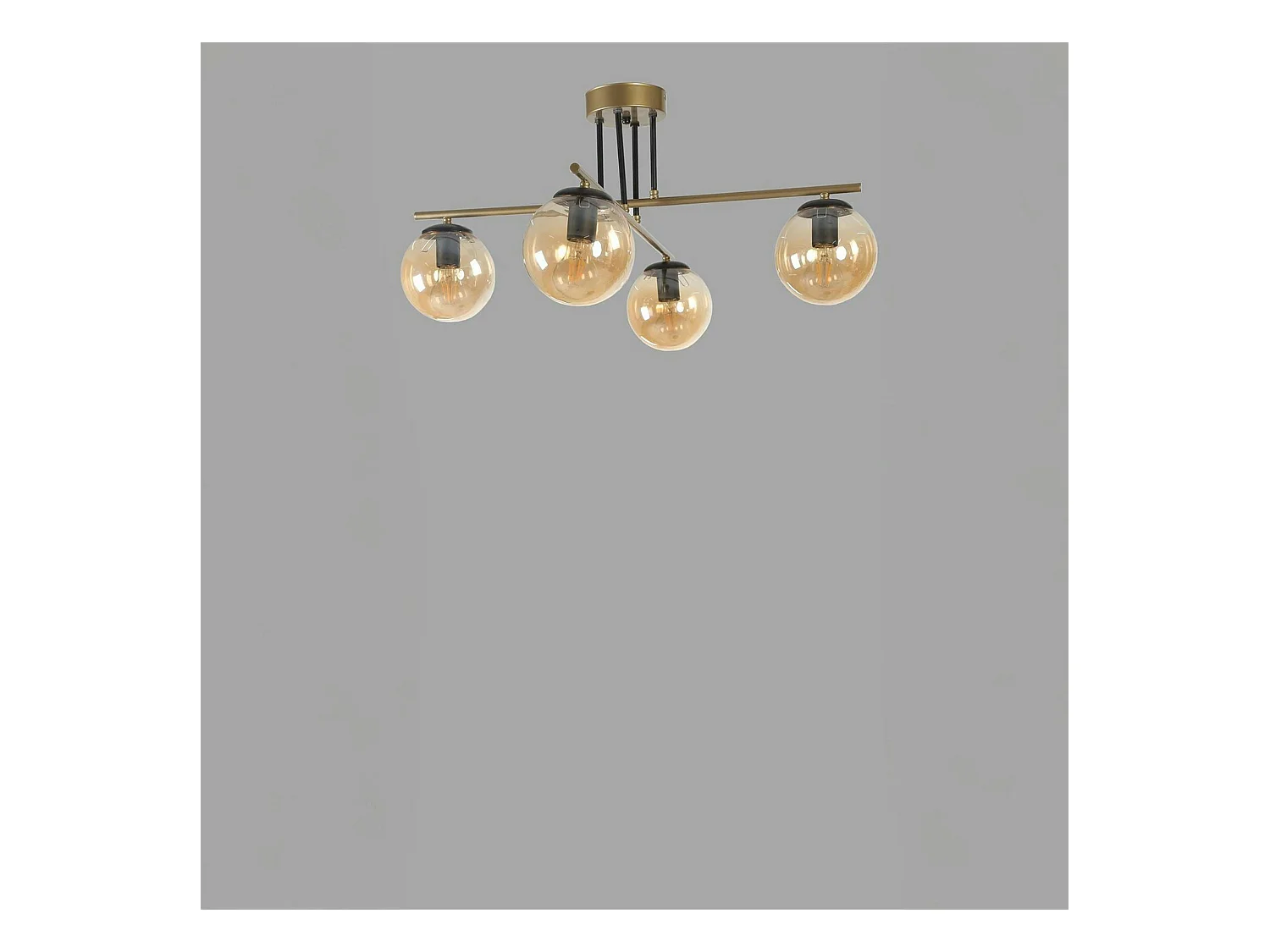 Plafonnier vintage doré 5 globes verre ambré SIERRE
