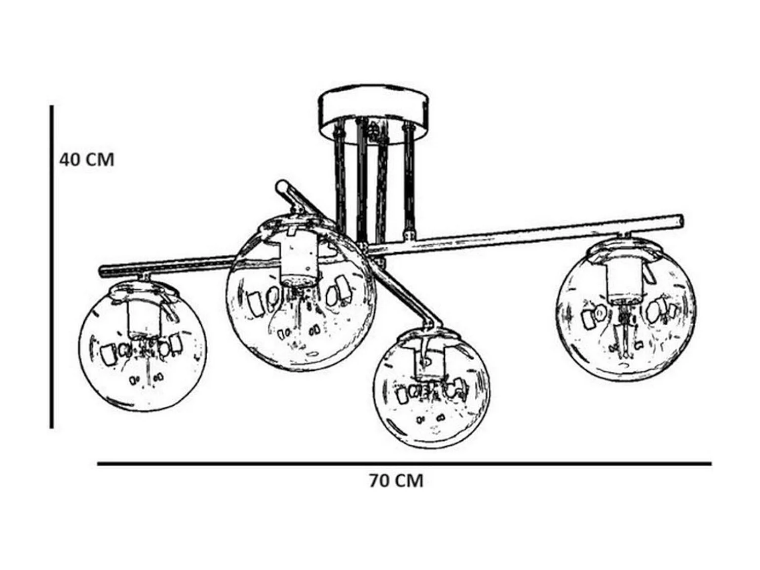 Plafonnier vintage doré 5 globes verre ambré SIERRE