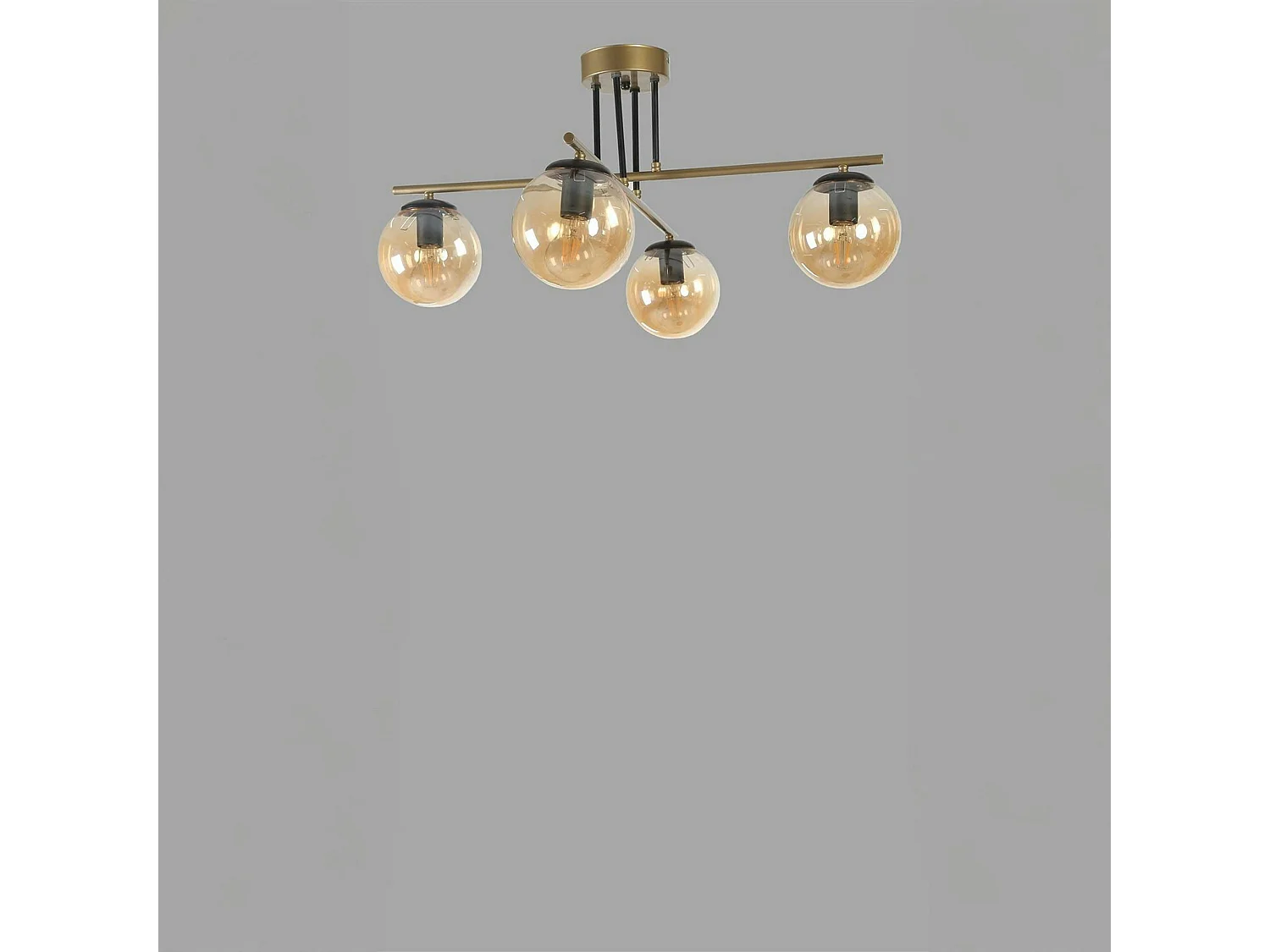 Plafonnier vintage doré 5 globes verre ambré SIERRE