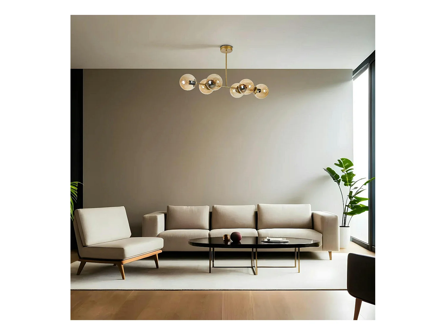 Suspension salle à manger vintage, 6 globes ambrés SIERRE