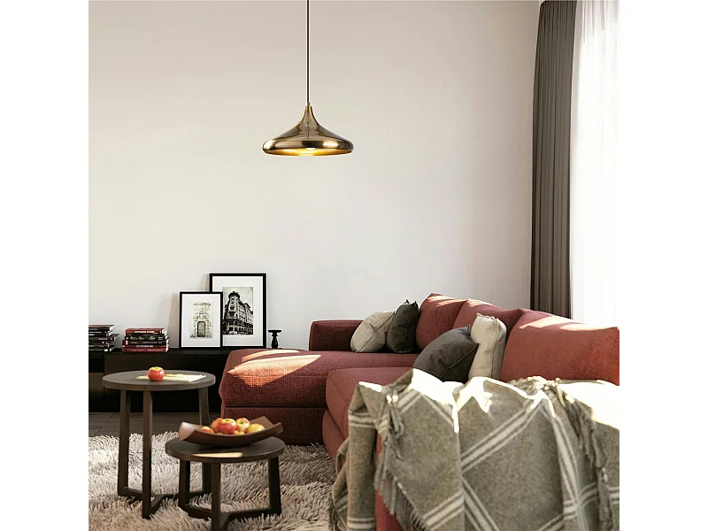 Suspension moderne métal doré brillant abat-jour évasé SILE