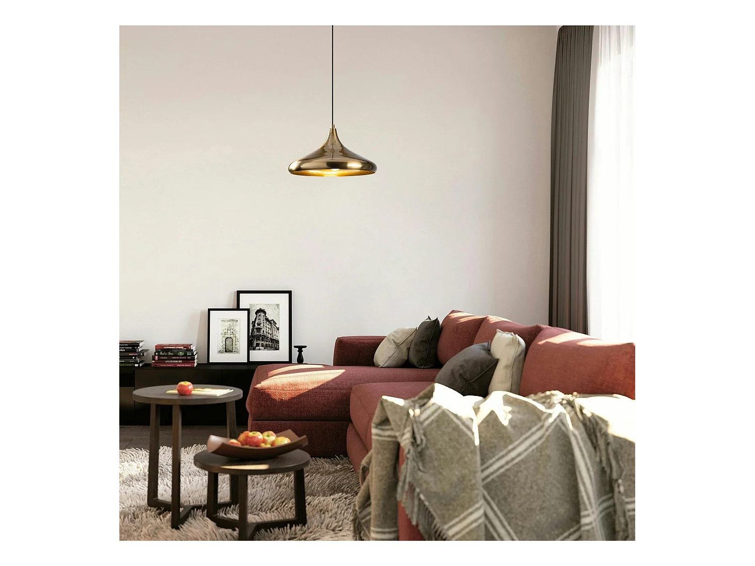 Suspension moderne métal doré brillant abat-jour évasé SILE