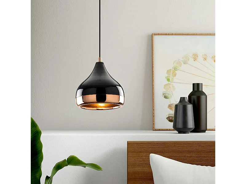 Suspension moderne laquée noire et cuivre, forme goutte SILE